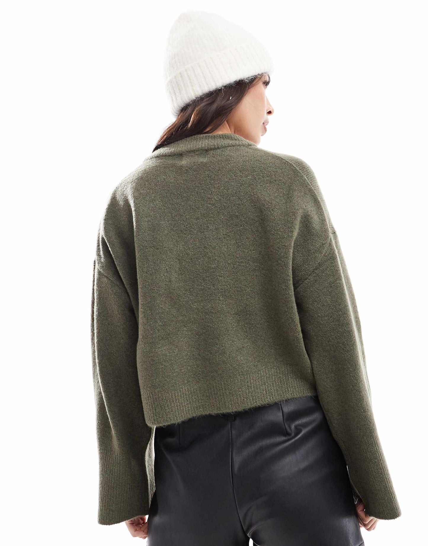 Crew Neck Boxy Jumper With Wide Cuff
