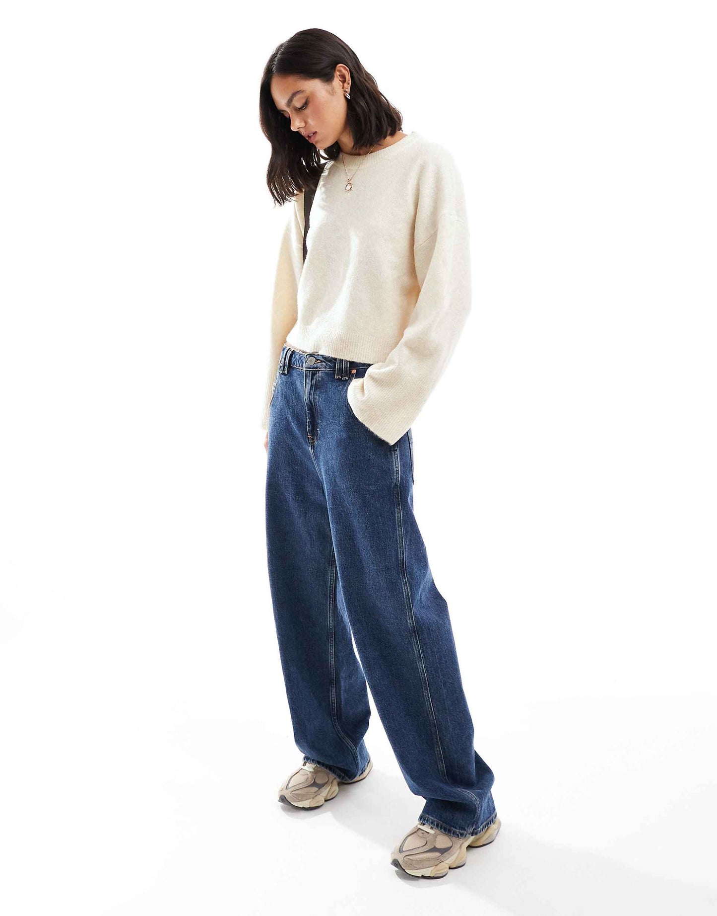 Crew Neck Boxy Jumper With Wide Cuff