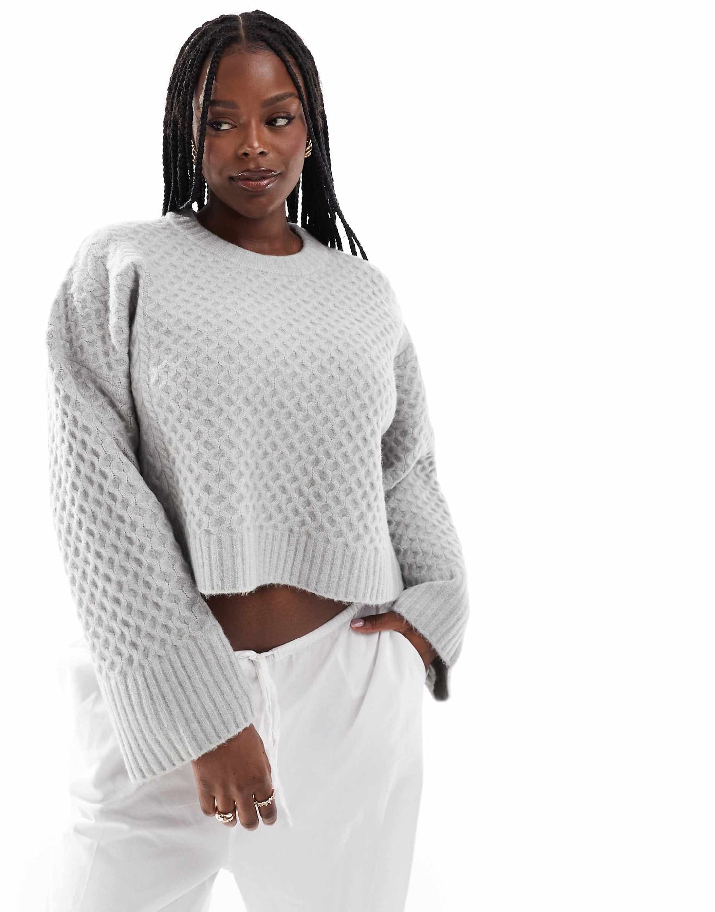 Curve Crew Neck Cable Jumper With Wide Cuff