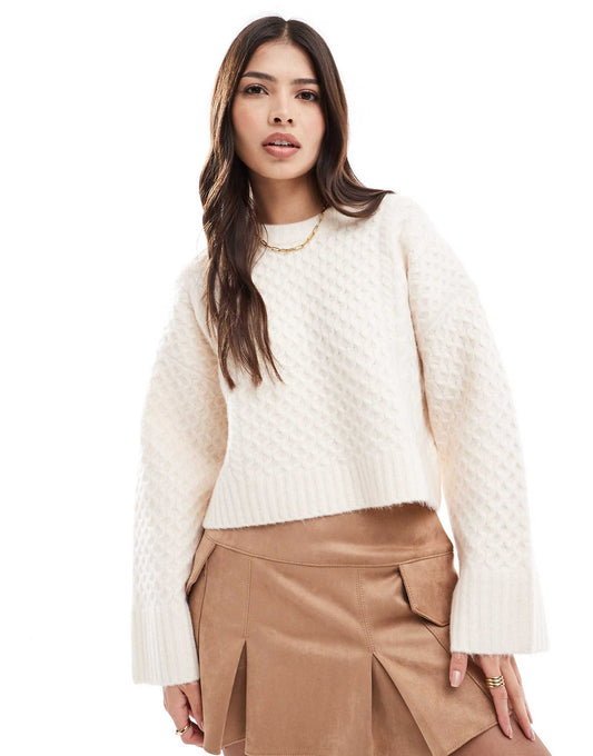 Crew Neck Boxy Jumper With Wide Cuff