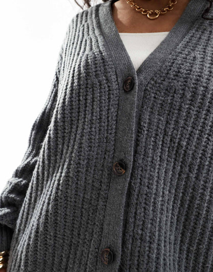 Fluffy Rib Cardigan With V Neck