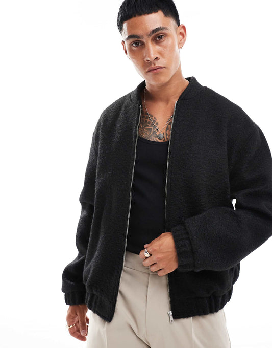 Oversized Wool Look Bomber Jacket