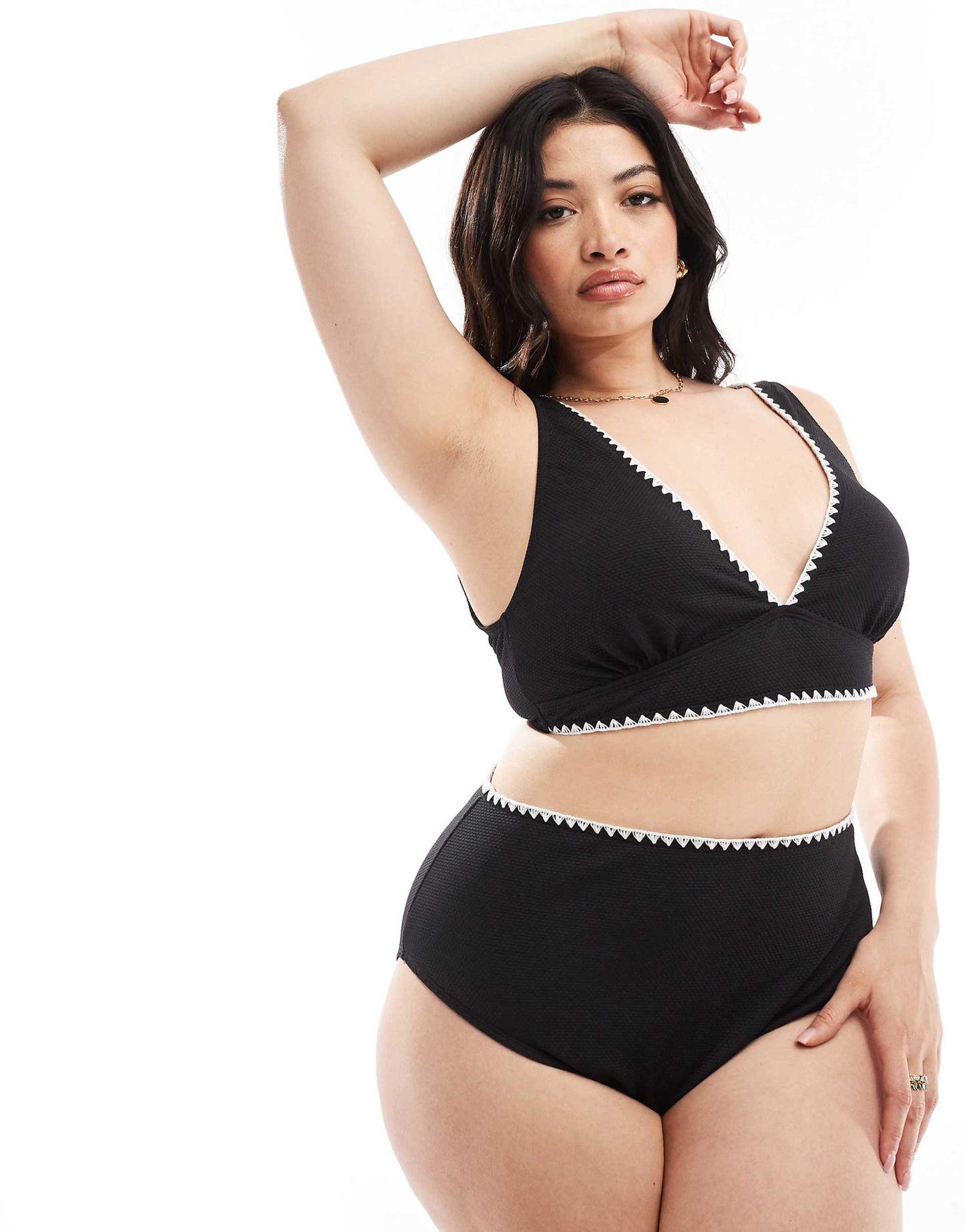 Plus Contrast Stitch Bikini Top Co-Ord