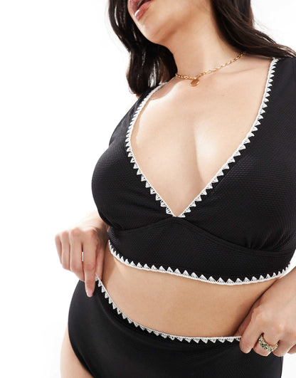 Plus Contrast Stitch Bikini Top Co-Ord