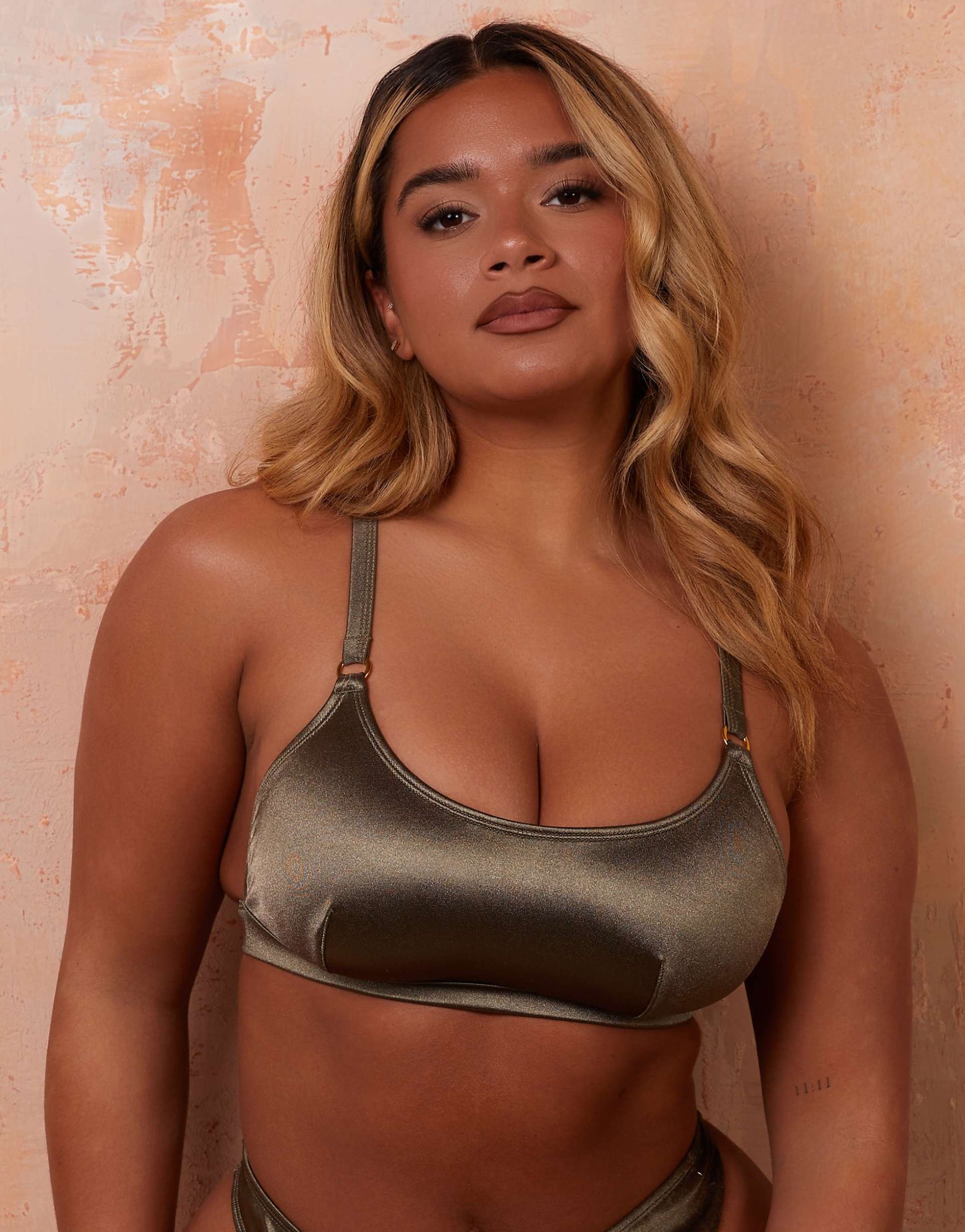 Fuller Bust Bikini Top With Gold Ring Strap Detail