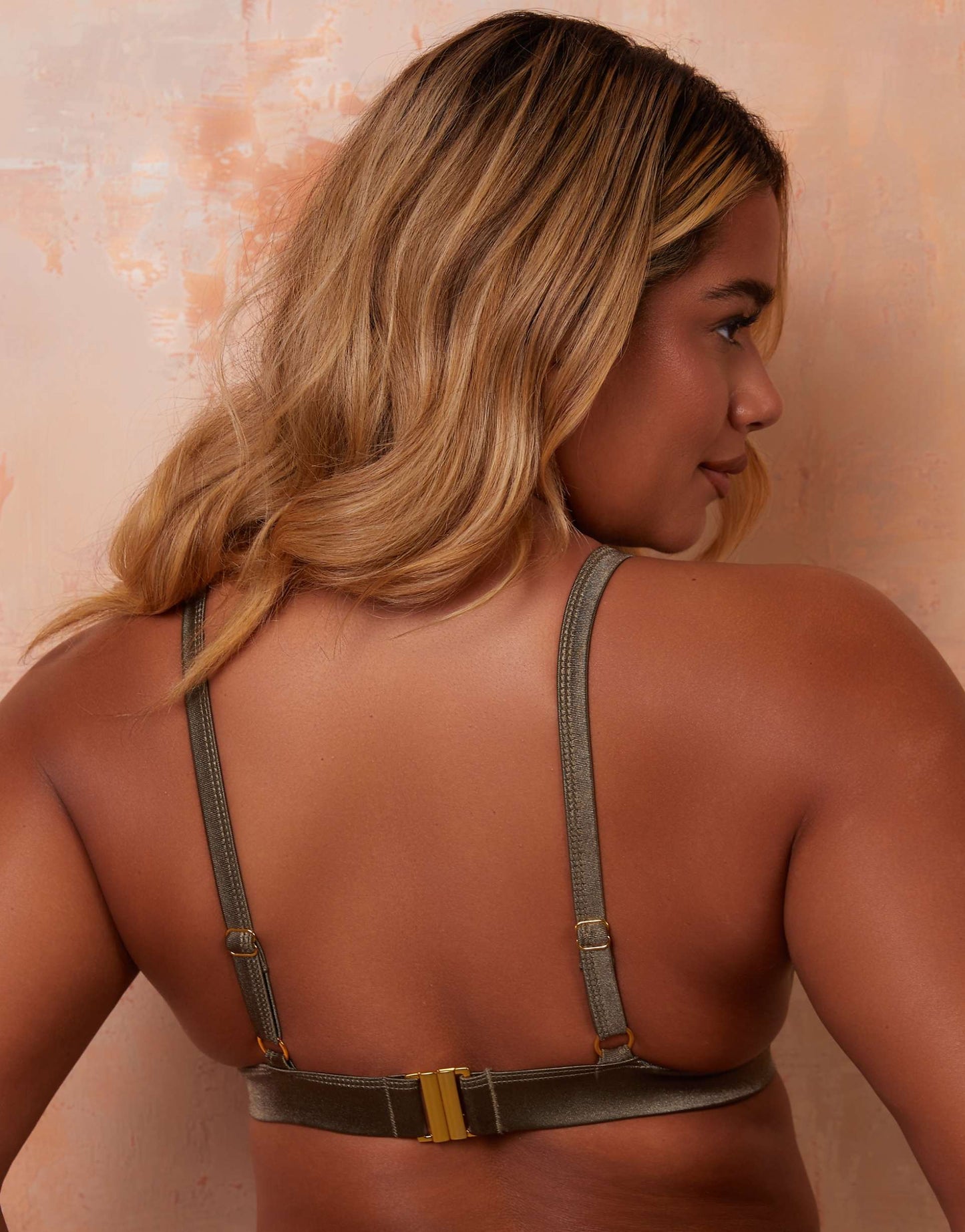 Fuller Bust Bikini Top With Gold Ring Strap Detail