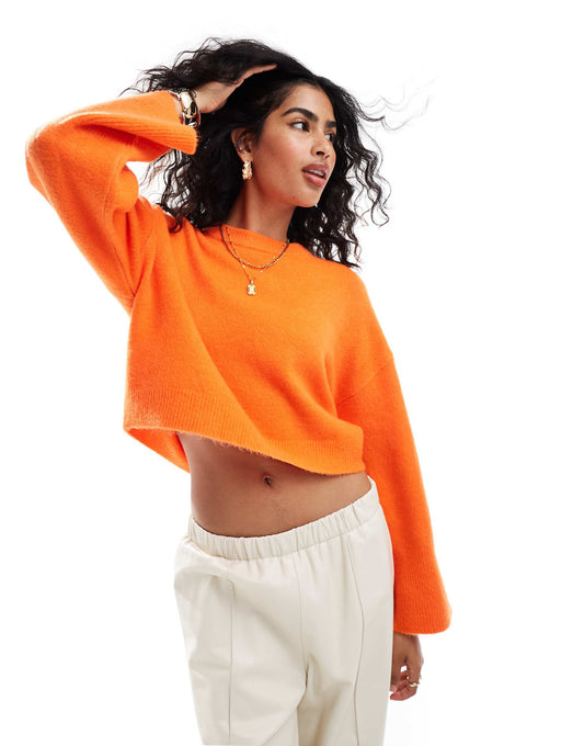 Crew Neck Boxy Jumper With Wide Cuff