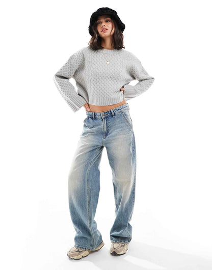 Crew Neck Boxy Jumper With Wide Cuff