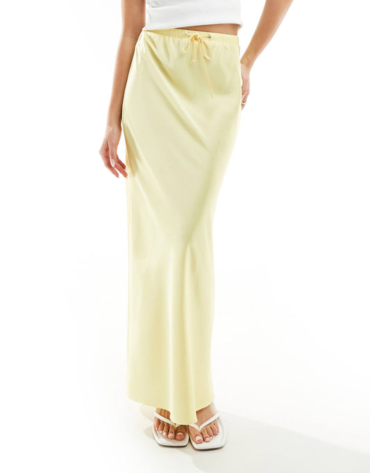 Satin Bias Tie Waist Maxi Skirt