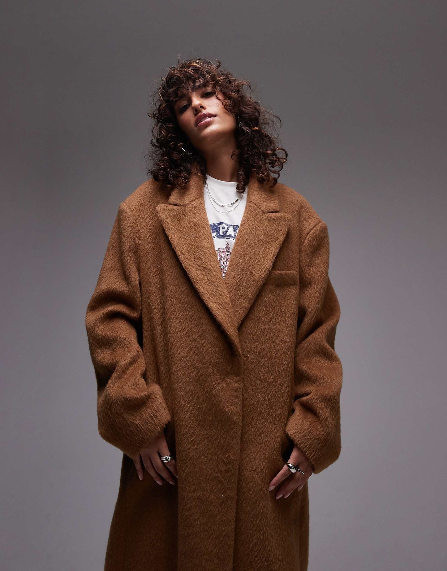 Longline Brushed Popper Coat