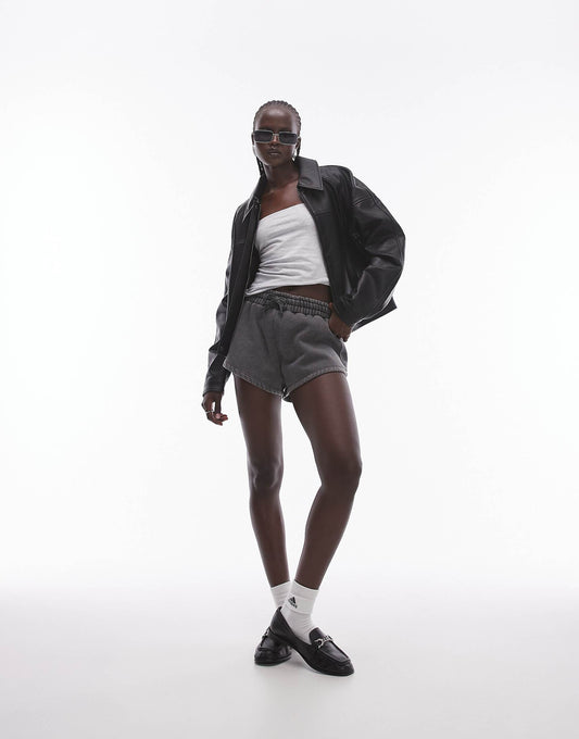 Faux Leather Cropped Zip Through Jacket