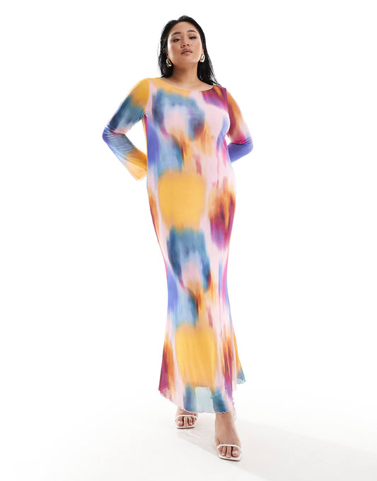Curve Long Sleeved Mesh Dress