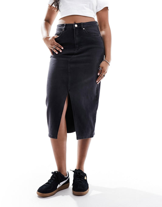 Denim Midaxi Skirt With Front Split