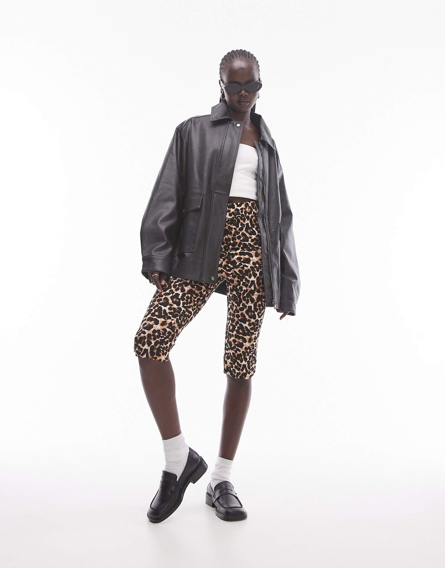Faux Leather Zip Through 90S Jacket With Pockets