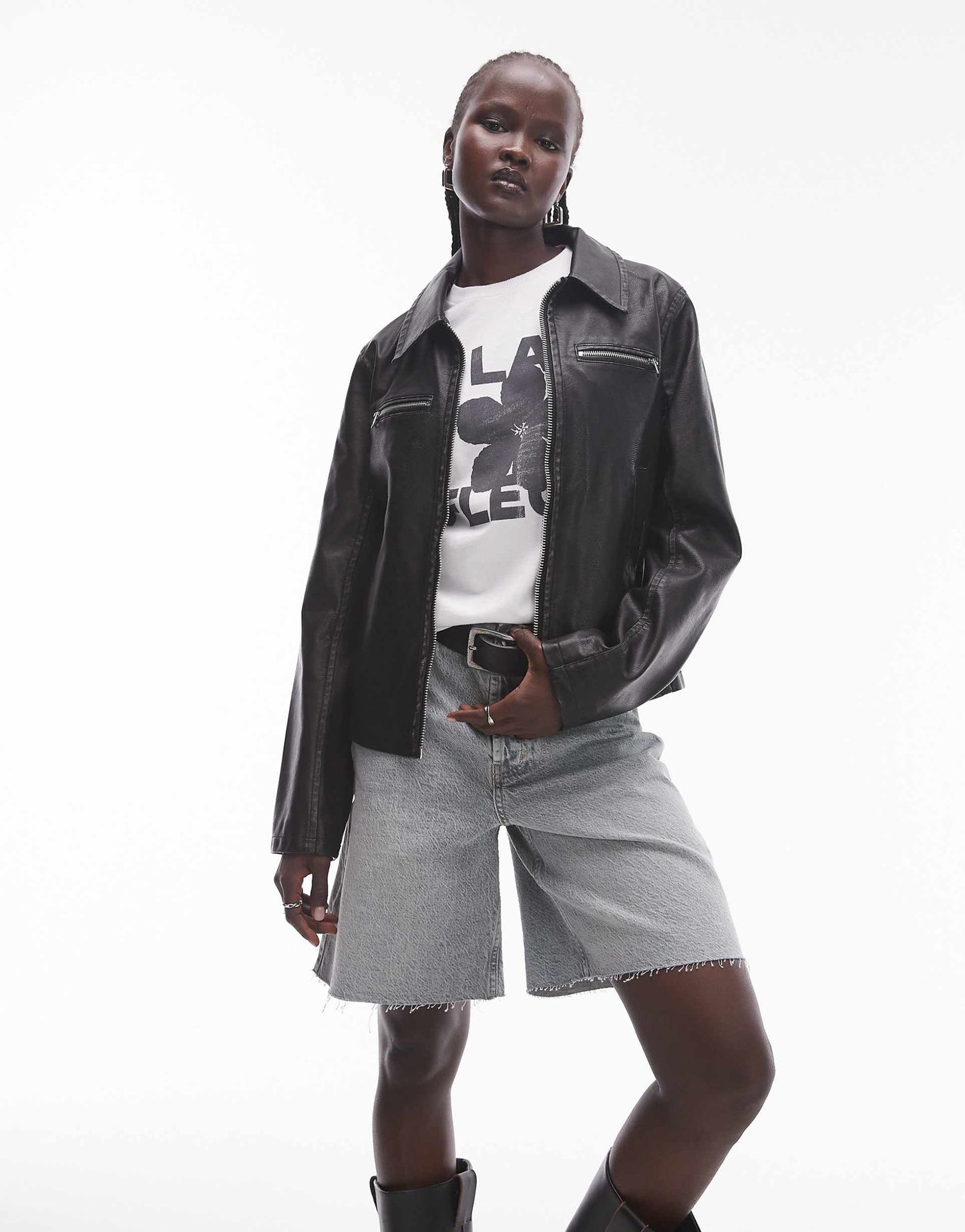 Faux Leather Fitted Jacket