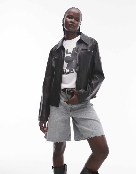 Faux Leather Fitted Jacket