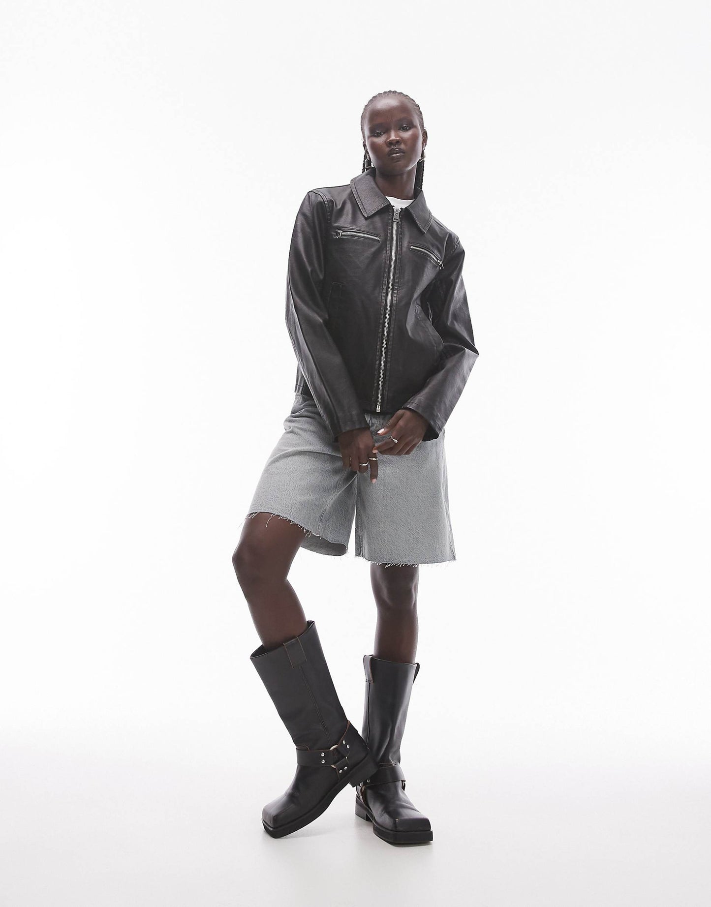 Faux Leather Fitted Jacket
