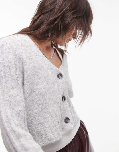 Knitted V-Neck Rib Detail Relaxed Cardi