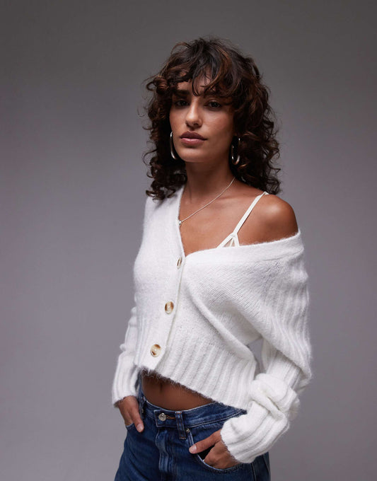 Knitted V-Neck Rib Detail Cardi