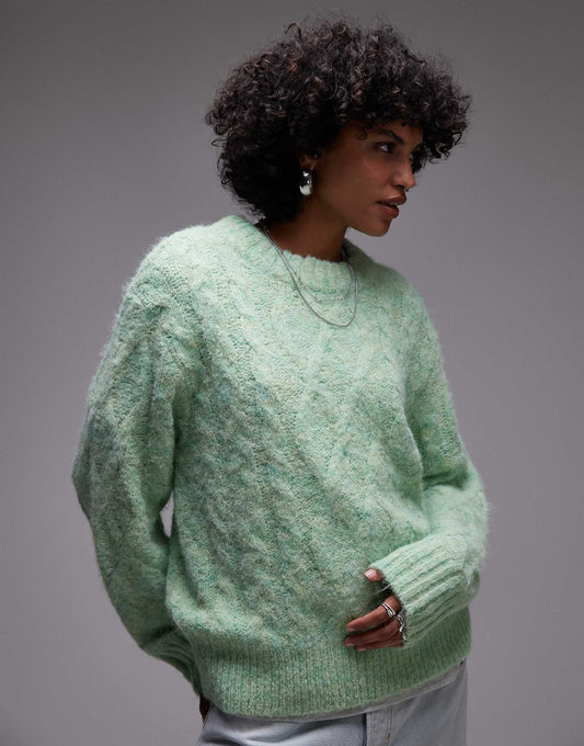 Knitted Fluffy Cable Crew Relaxed Jumper