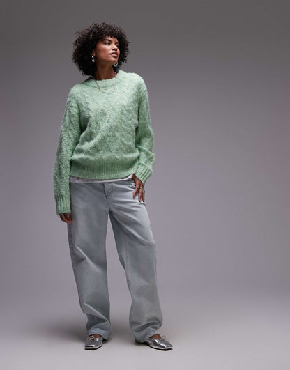 Knitted Fluffy Cable Crew Relaxed Jumper