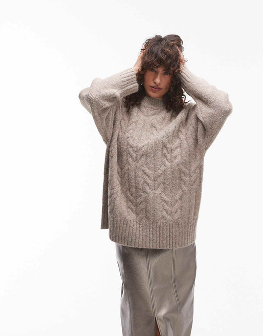 Knitted Fluffy Oversized Cable Jumper