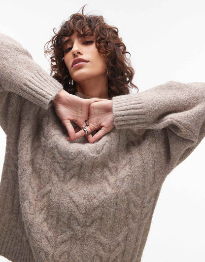 Knitted Fluffy Oversized Cable Jumper