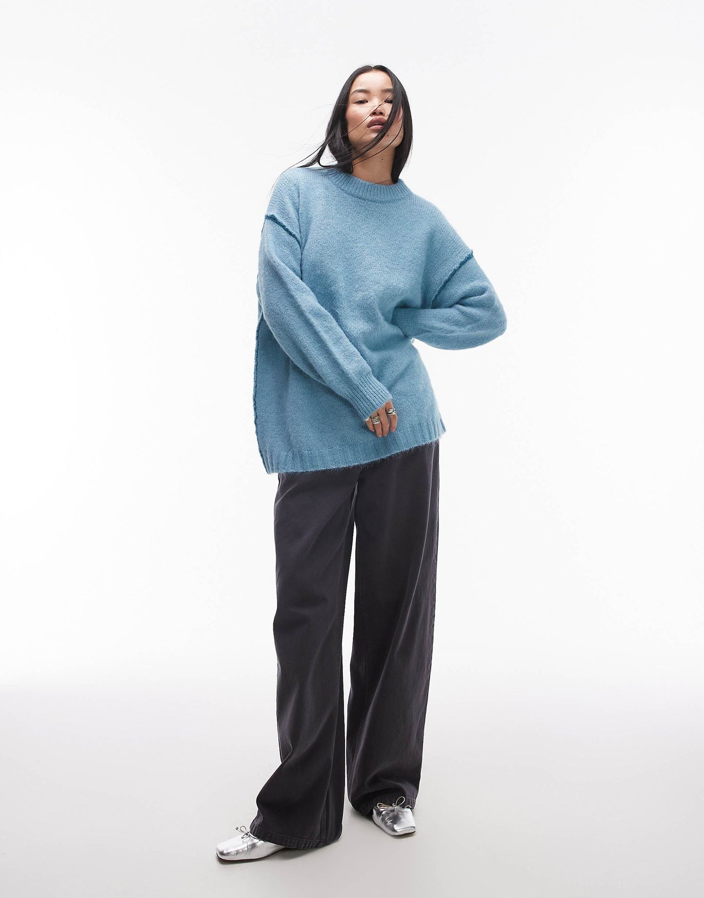 Knitted Exposed Contrast Seam Oversized Jumper