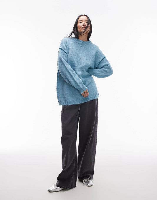 Knitted Exposed Contrast Seam Oversized Jumper