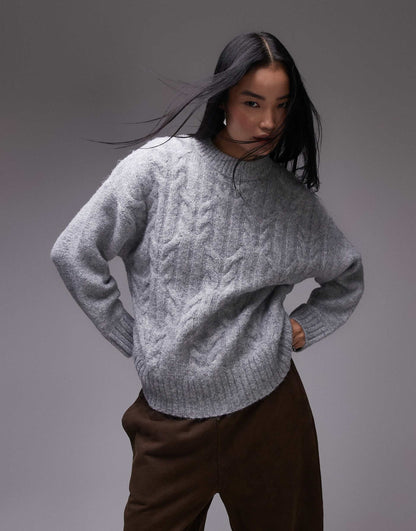 Knitted Fluffy Oversized Cable Jumper