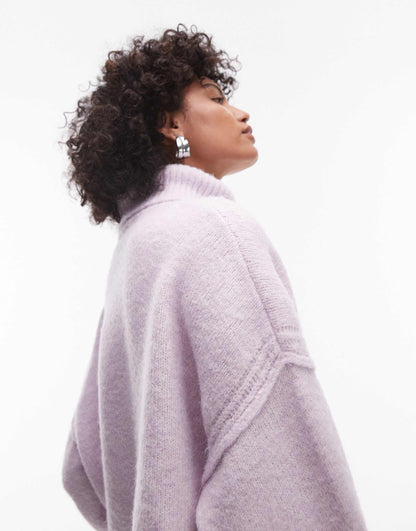 Knitted Exposed Seam Roll Neck Relaxed Jumper