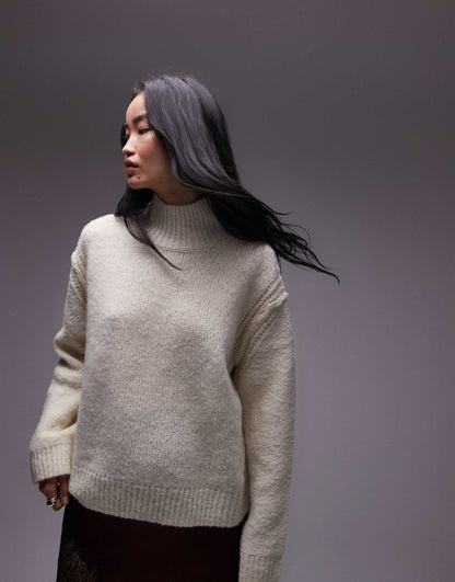 Knitted Seam Stitch Detail Funnel Relaxed Jumper