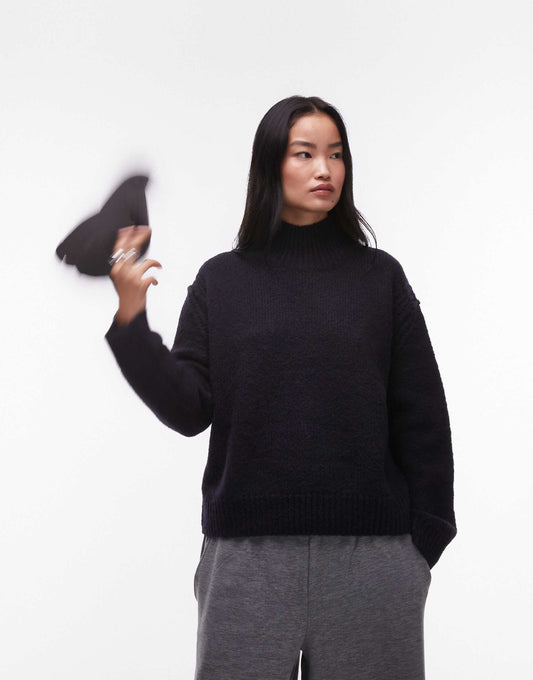 Knitted Seam Stitch Detail Funnel Relaxed Jumper