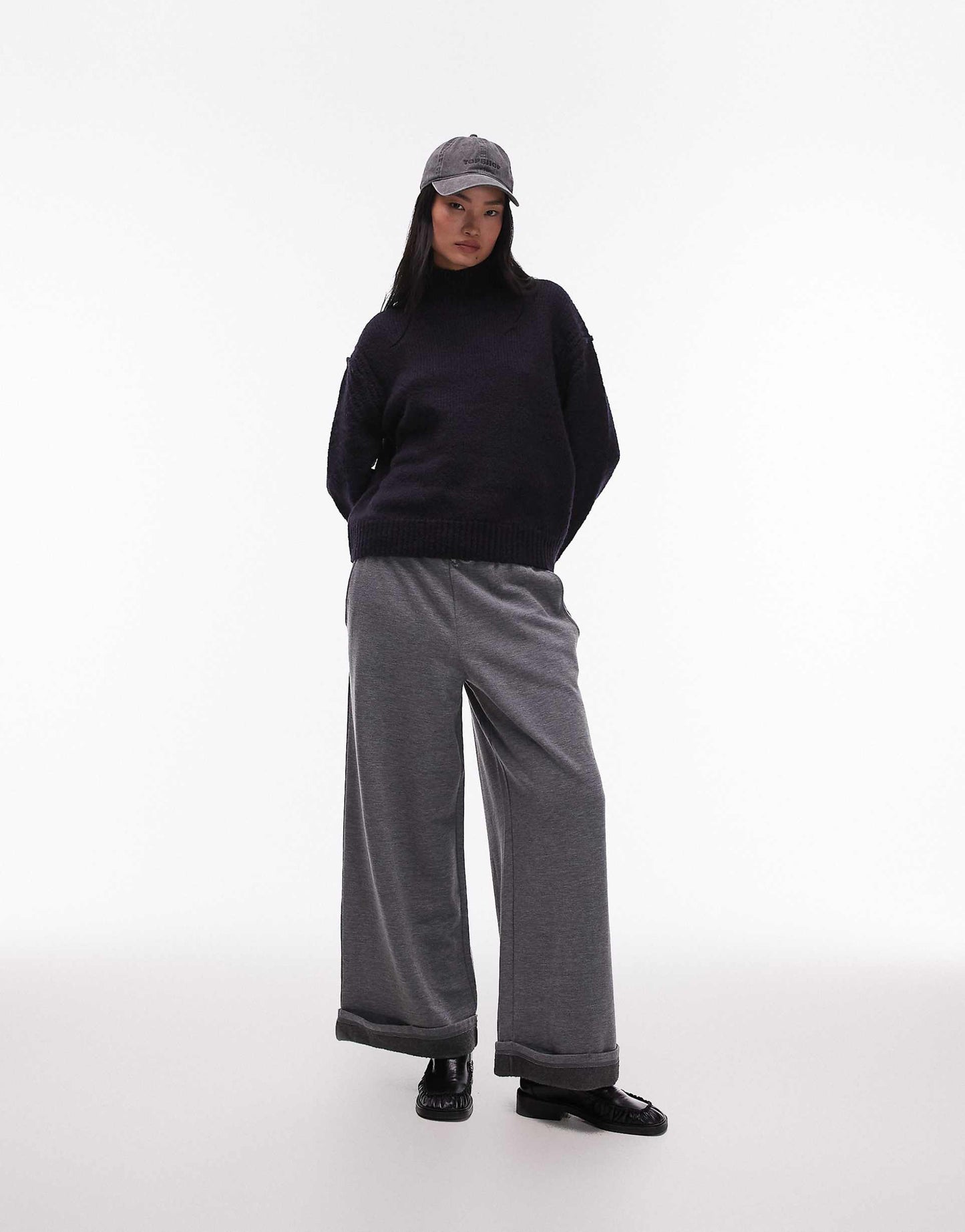 Knitted Seam Stitch Detail Funnel Relaxed Jumper