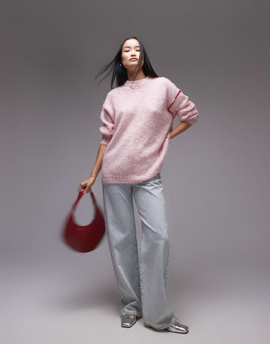 Knitted Exposed Contrast Seam Oversized Jumper