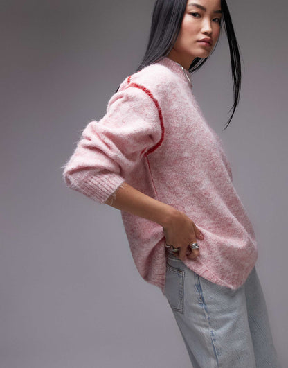 Knitted Exposed Contrast Seam Oversized Jumper