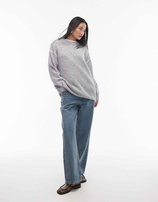 Knitted Exposed Contrast Seam Oversized Jumper