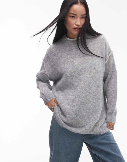 Knitted Exposed Contrast Seam Oversized Jumper