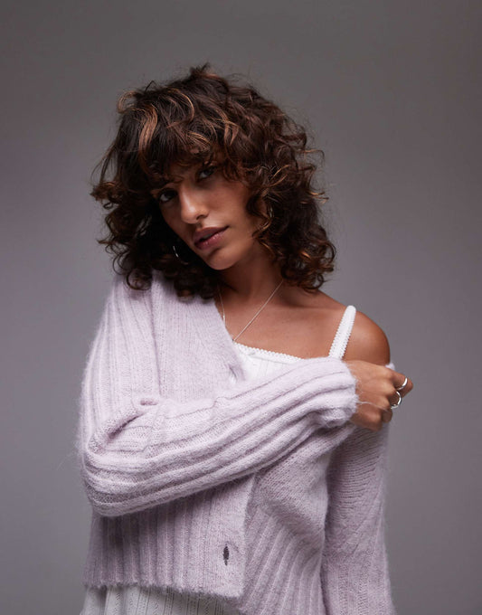 Knitted V-Neck Rib Detail Cardi