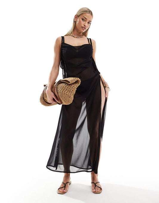 Fuller Bust Sarah Square Neck Sheer Maxi Beach Dress