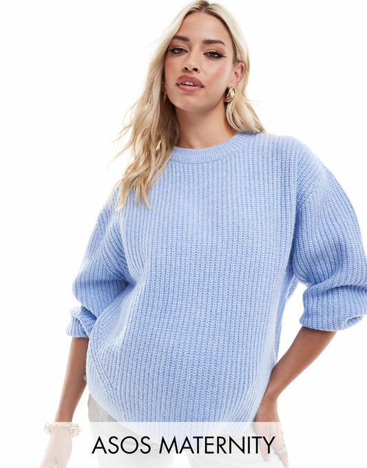 Maternity Chunky Crew Neck Rib Jumper