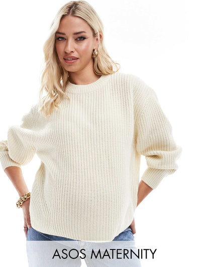 Maternity Chunky Crew Neck Rib Jumper