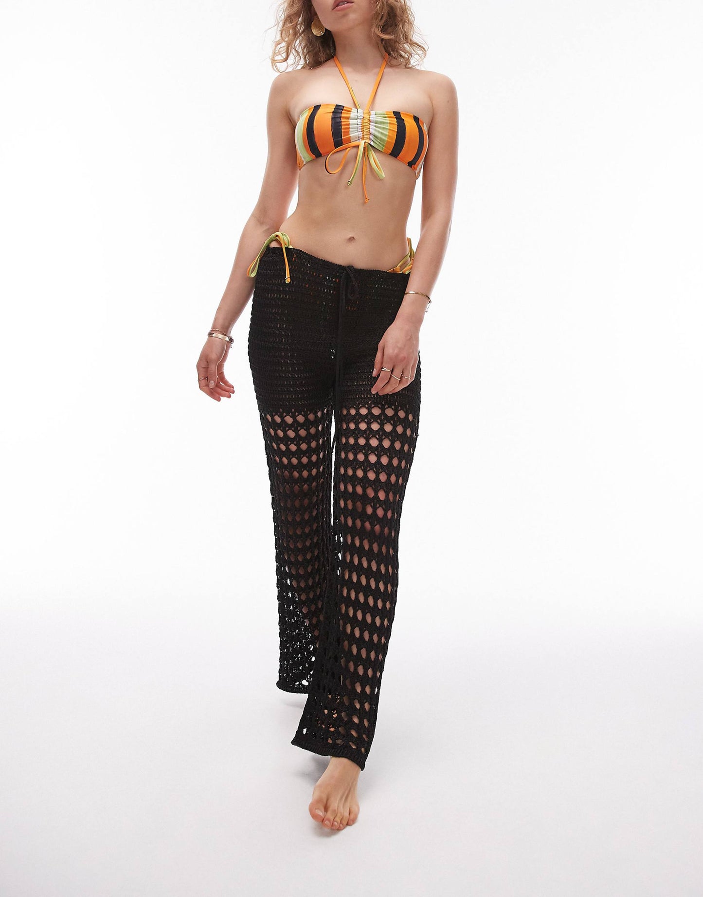 Stripe Print Halter Neck Bikini Top
