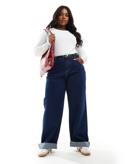 Curve Loose Jeans With Deep Turn Up Cuff