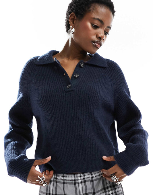 Knit Polo Collar Sweater