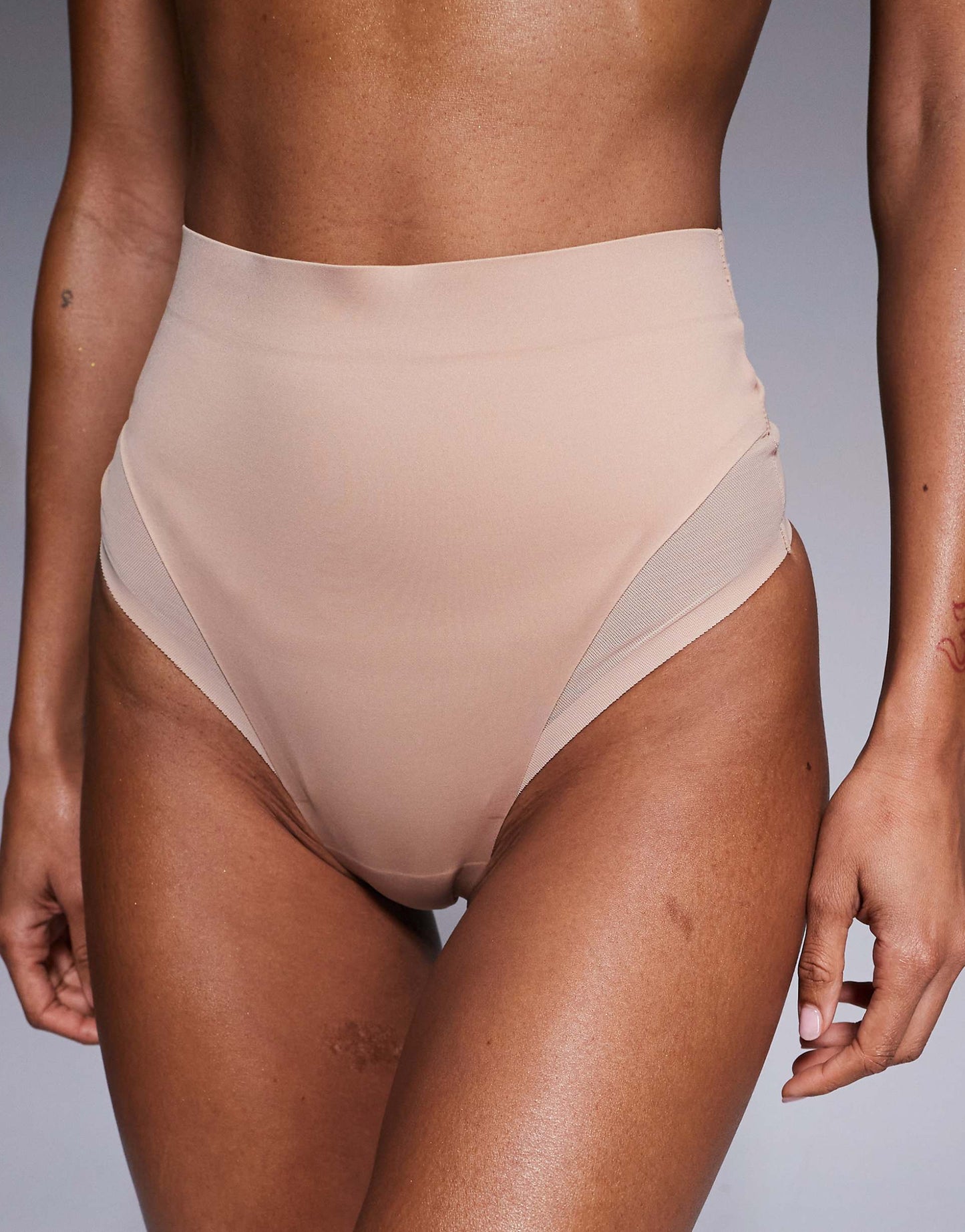 Contouring Medium Control High Waist Thong With Mesh