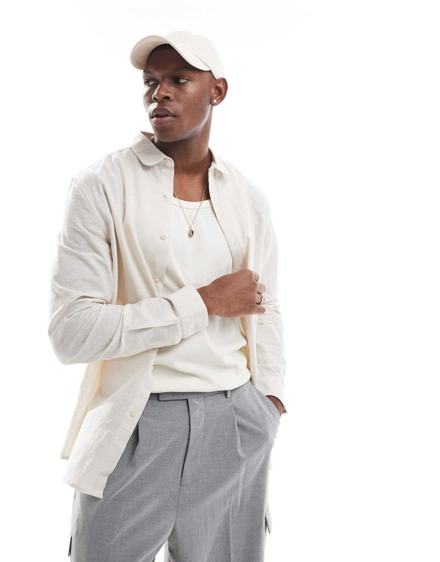 Regular Smart Linen Mix Shirt With Penny Collar