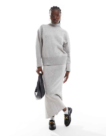 Knitted High Neck Jumper With Turn Back Cuffs