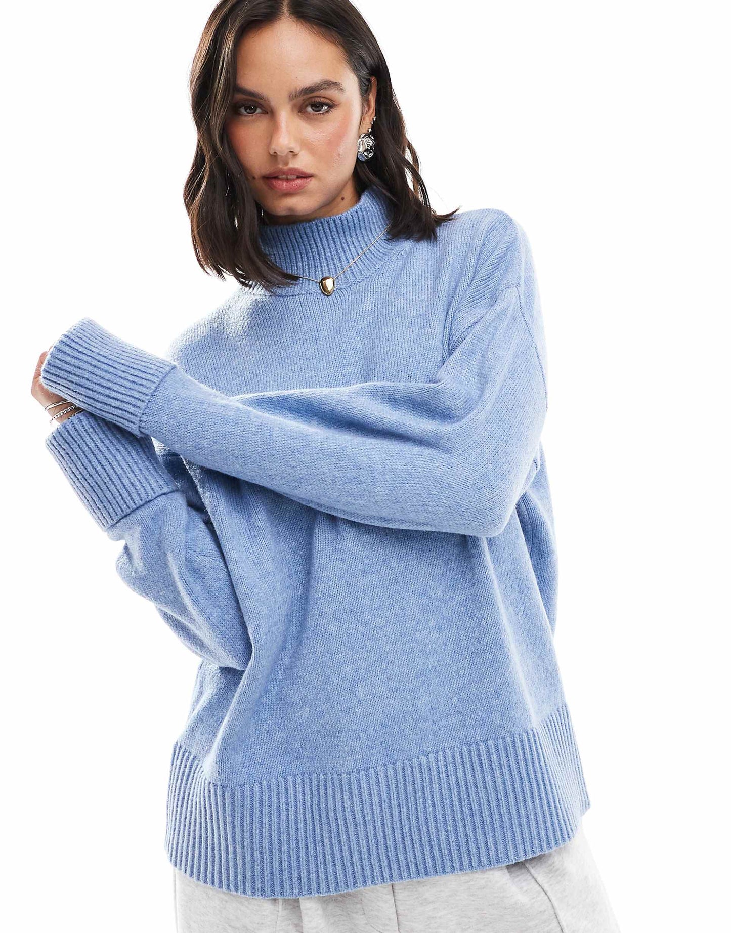 Knitted High Neck Jumper With Turn Back Cuffs