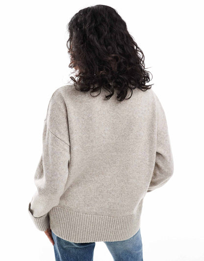 Knitted High Neck Jumper With Turn Back Cuffs